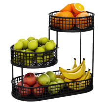 Raft metalic pentru fructe, raft de blat negru cu 3 niveluri