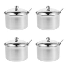 4Pièces Bocal Condiment Acier Inoxydable Argenté Pour Cuisine