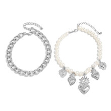 Vielseitiges 2-teiliges Fußkettchen-Set mit metallischen-Silber