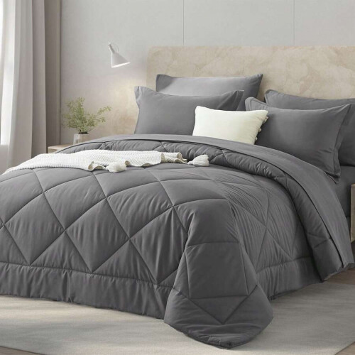 Queen 7-Piece Microfibre Comforter Set Dark Grey