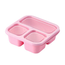 Scatola bento rosa con 3 scomparti, riutilizzabile e adatta al microonde.