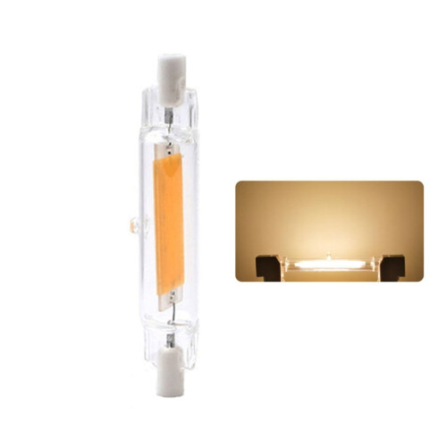 Pacote com 2 lâmpadas LED COB R7S de 5W, dimerizáveis, de 78mm e 118mm.