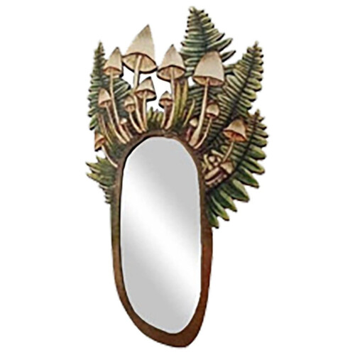 Wooden Mushroom Handheld Mirror Retro Wall Decor