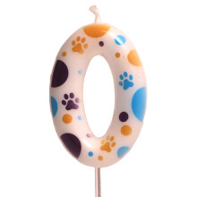 Vela de cumpleaños número 0 con huellas de perro azules