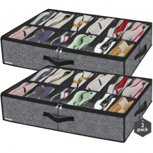 Organizator de pantofi sub pat, pliabil, impermeabil, negru, cu 24 de grile