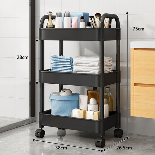 Chariot de rangement roulant à 3 niveaux – Plastique durable,