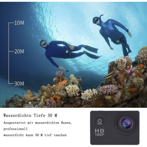 Caméra d'action 1080p 12 MP, écran 2 pouces, étanche à 30 m 1