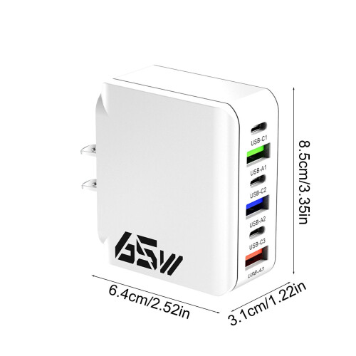 Γρήγορος φορτιστής USB 65W 6 θυρών, συμπαγής προσαρμογέας ταξιδιού 2