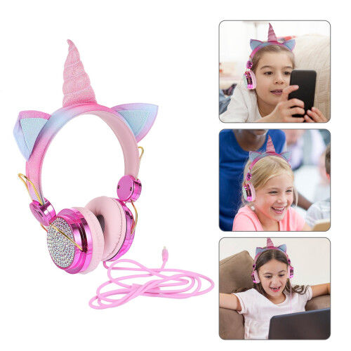 Ακουστικά Over-Ear χωρίς επωνυμία με μικρόφωνο, σχέδιο γάτας μονόκερου 2