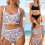 Modern Pattern Tankini Set Stretchy Polyester-green flowers L 3