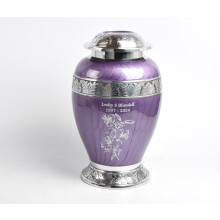 Adult Memorial Cremation Urn with Personalised Lily Engraving Decorative Aluminium Funeral Ashes Urn
