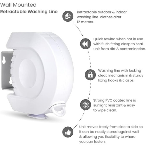 Retractable Washing Line 15M | Wall Mounted Clothes Line 1