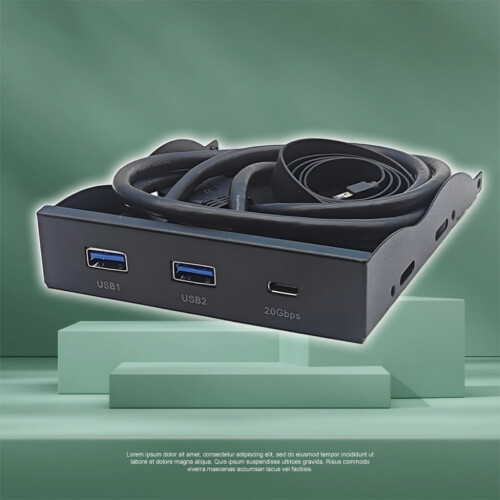 Painel frontal de metal de 3,5 polegadas: Conector de 19 pinos para duas portas USB 3.2 + Tipo-C 1