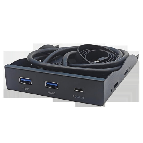 Painel frontal de metal de 3,5 polegadas: Conector de 19 pinos para duas portas USB 3.2 + Tipo-C 2