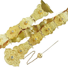 Elaborate Chain Caucasian Waist Chain Carved Floral Waist-Gold