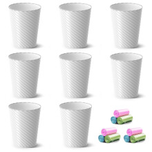 1.8-Gallon Round Bathroom Trash Can – White, 8-Pack