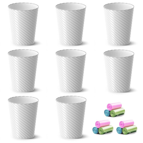 1.8-Gallon Round Bathroom Trash Can – White, 8-Pack