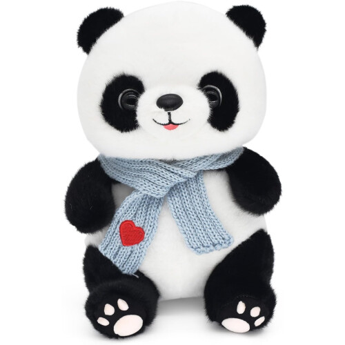 Peluche Panda avec Écharpe en forme de cœur bleue 25 cm