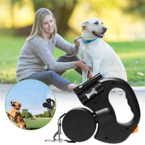Guia dupla retrátil para cães de 3 m com giro de 360 e luz LED. 1