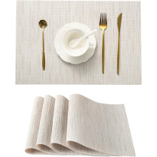 Lysebeige bordmatter, sett med 4 – PVC-vinylvevd