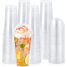 Vasos de plástico PET transparente de 24 oz con tapa abovedada (60 unidades)