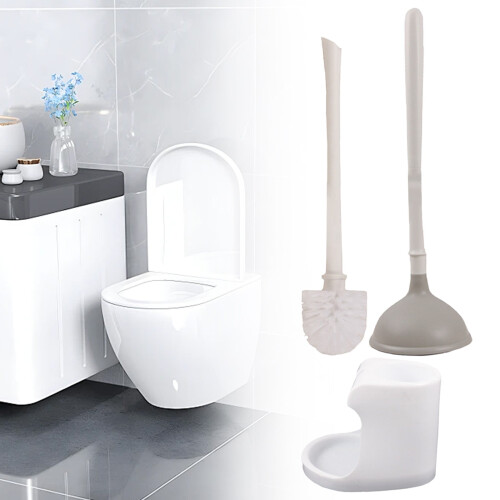 Ensemble ventouse et brosse WC en silicone avec support
