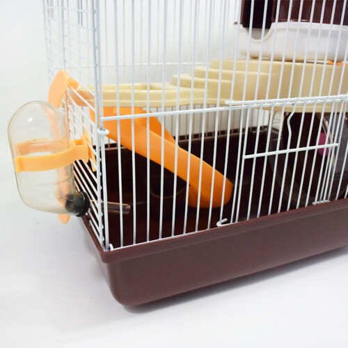 Gaiola para hamster cor café com roda e bebedouro. 1