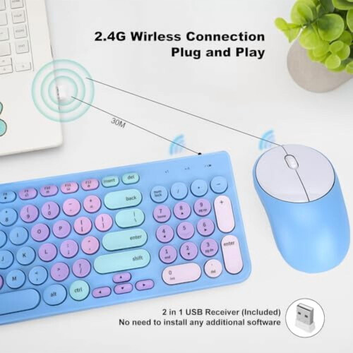 Combo tastiera e mouse wireless retrò 2,4 GHz 1