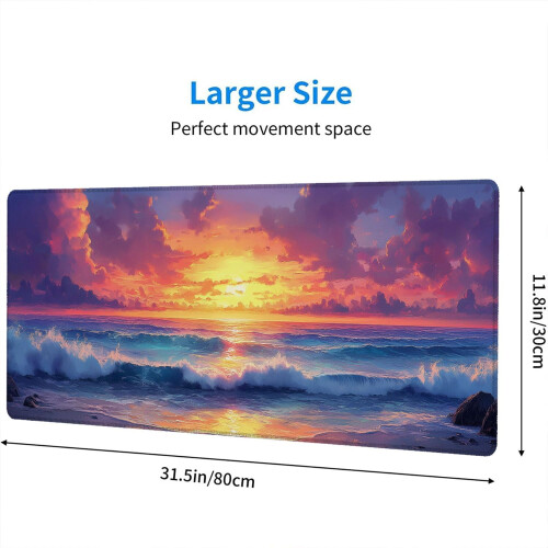Mousepad Gamer com Design de Pôr do Sol no Mar, 80x30cm (31,5x11,8 polegadas) 1