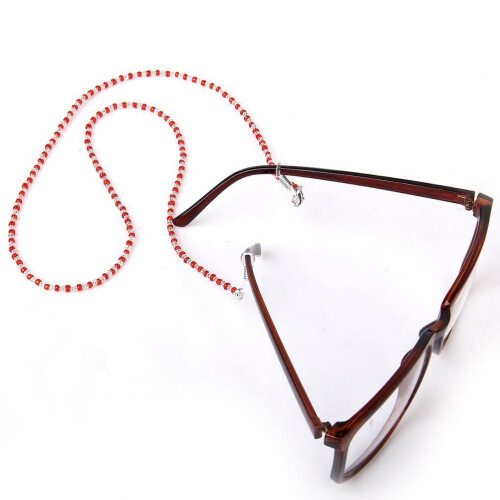 Catena per occhiali in cristallo rosso e trasparente, 60 cm 1