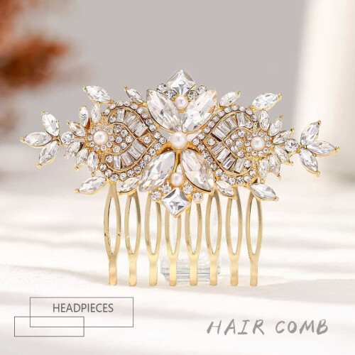 Pente de cabelo de noiva com cristal e flor prateada 1