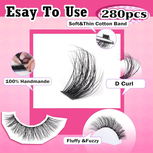 Κιτ DIY για extension βλεφαρίδων – 280 τεμάχια Wispy Clusters, 2