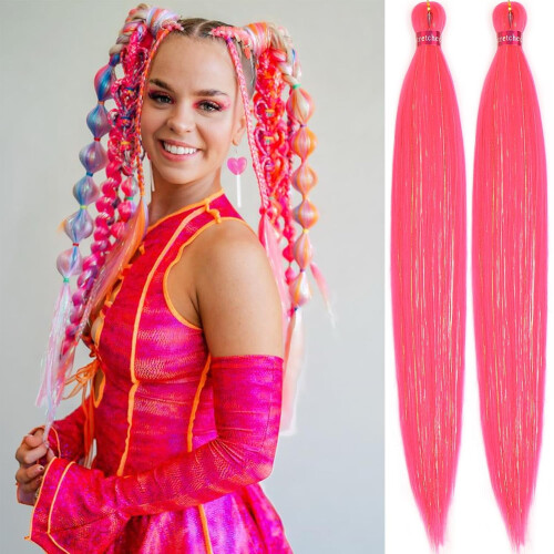 Cabelo pré-esticado rosa choque para tranças, 30 polegadas (76 cm), 2 pacotes. 1