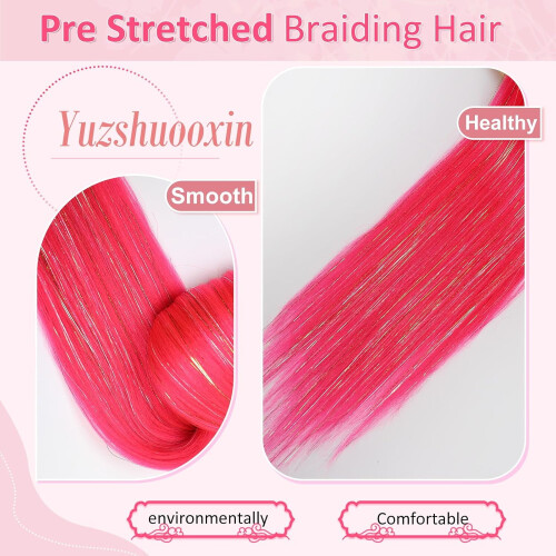 Cabelo pré-esticado rosa choque para tranças, 30 polegadas (76 cm), 2 pacotes. 2