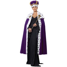 Royal King Queen Renaissance Medieval Purple Unisex Mens Costume Cape Crown Set