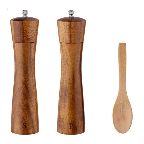 Wooden Salt & Pepper Grinder Set with Ceramic Core – 3Pcs