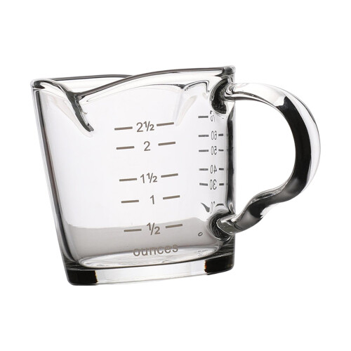 Doppelt ausgießbarer Messkrug aus Glas mit Griff, 100 ml