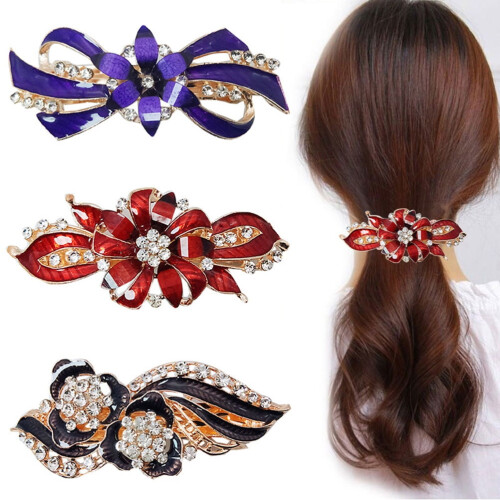 Conjunto de 4 Presilhas de Cabelo com Flores de Strass, Cores Sortidas 2