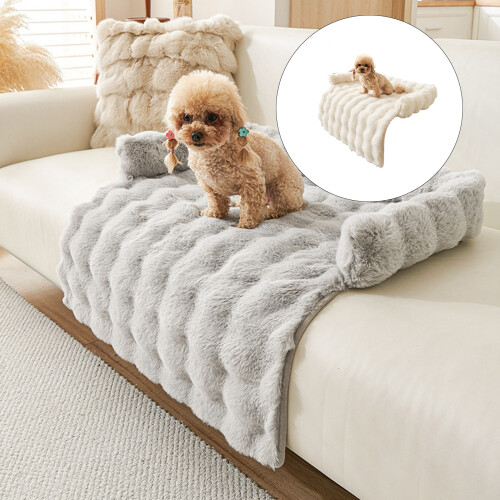 Oversized Dog Sofa Bed Soft Pet Bed Furry Cover-Light Grey A 2