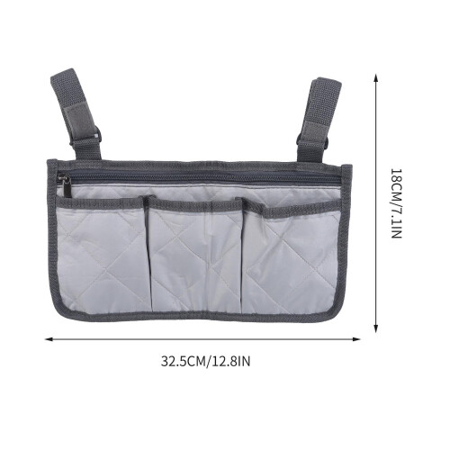 Wheelchair Side Bag Gray Waterproof Storage Pouch with Cup 2