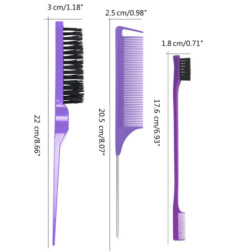 Hair Brush Set Bristle Edge Control Teasing Comb 3 pcs 2