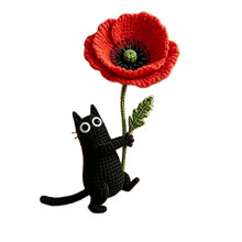 Gehaakte zwarte katten met klaprozen Gehaakte katten met rode-B