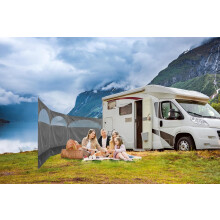 Grey Lightweight 3 Panel Camping Windbreak Screen 5m x 1.5m Beach & Garden Windbreaker with Pegs Guy Lines & Carry Bag