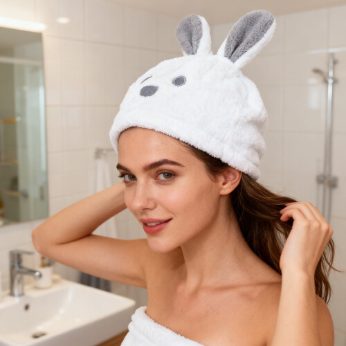 Πετσέτα από φλις με σχέδιο κουνελιού και κοράλλι 30x30εκ. 1