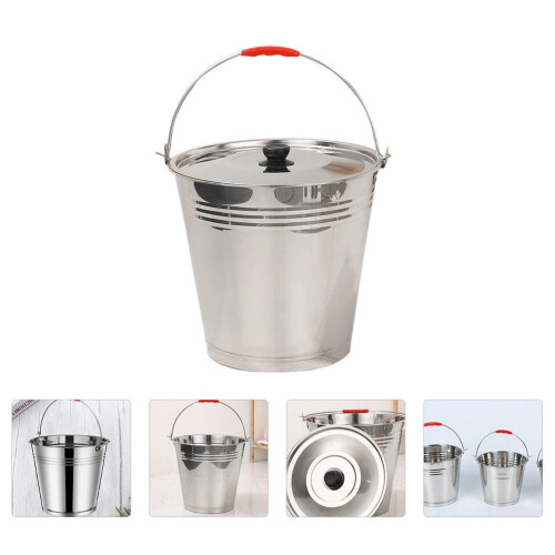 Edelstahl-Eimer mit Griff und Deckel, 7,6 l 2