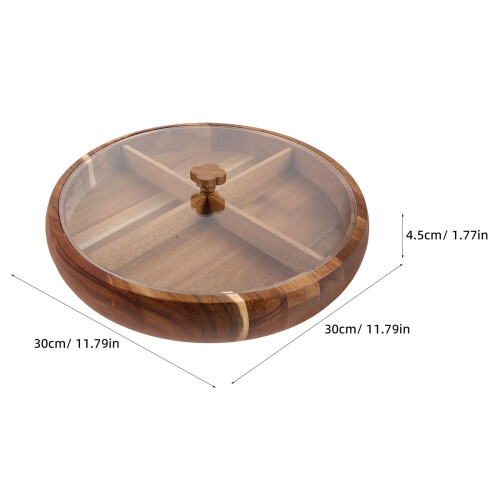 Rustic Wooden Snack Tray with Compartments and Transparent Lid 1
