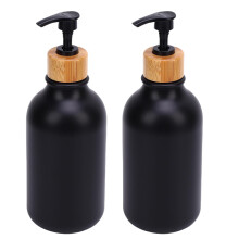 2 Stück 500 ml Seifenspender PET/PP/Holz mit Pumpe