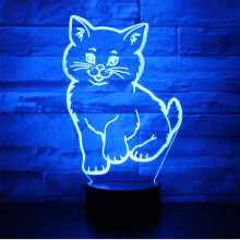 Veilleuse LED 3D en forme de chat avec télécommande et socle noir