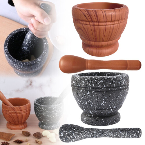 Ensemble mortier et pilon en bois de 6,7 pouces avec texture de pierre