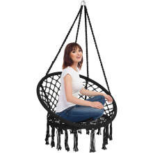 Silla hamaca de macramé con respaldo y aros de metal, 150 kg (330 libras)